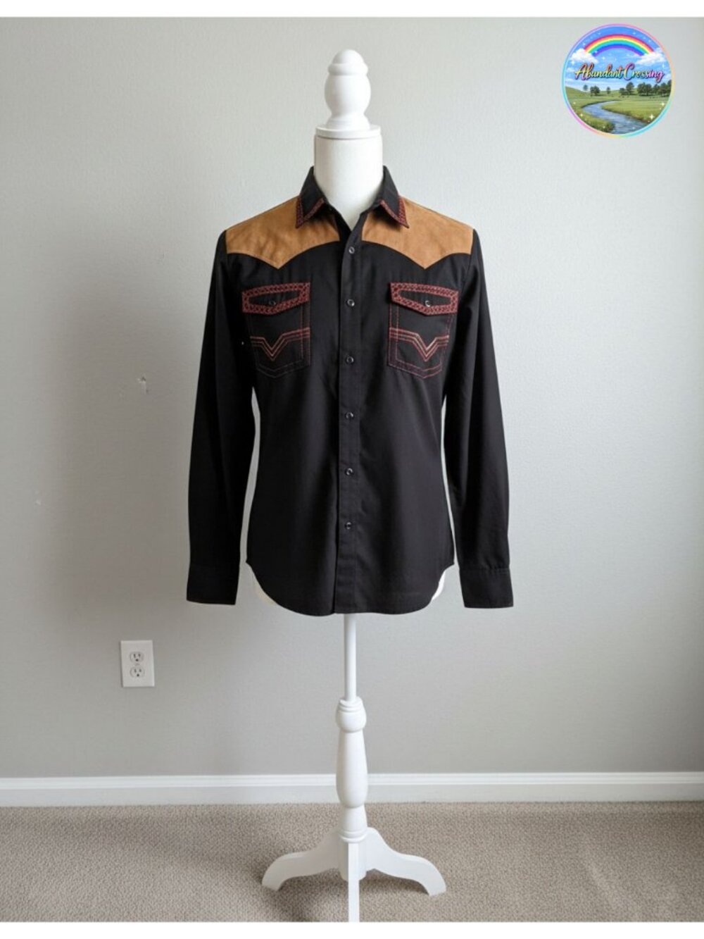 Men's Embroidered Western Cowboy Shirt Long Sleeve Slim Fit Cotton Button Down